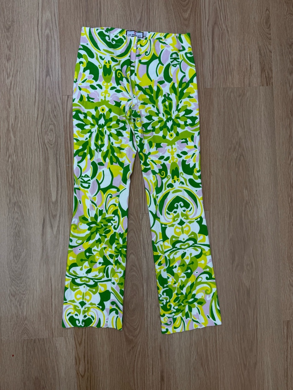 CK Bradley Vibrant floral pastel Green Patterned Stretch Pants